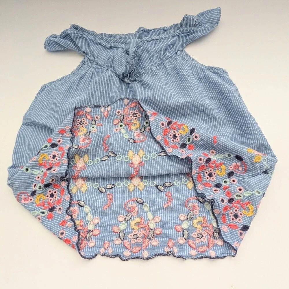 GAP Kids (Medium) Sleeveless Dress with Ruffled V-Neck & Colorful Embroidery